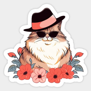 A cool chunky cat ready for summer Sticker